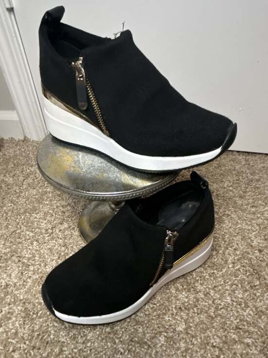DKNY Shoes - DKNY Black Knit Wedge Sneakers with Side Zip